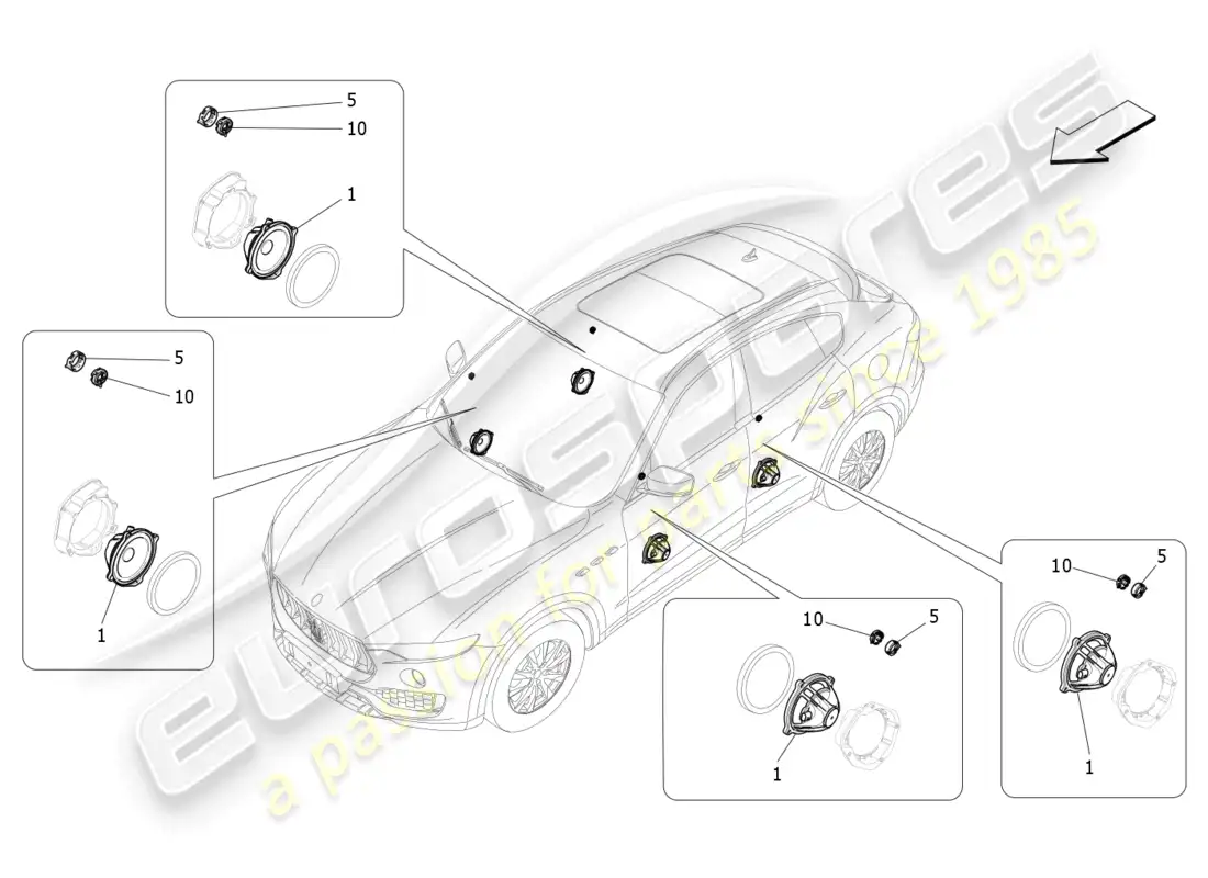 maserati levante gt (2022) sistema de difusión de sonido diagrama de piezas