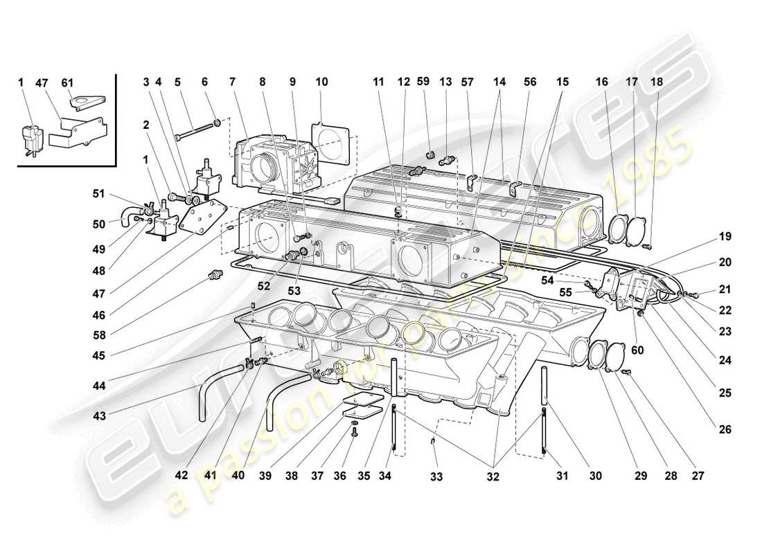 lamborghini murcielago coupe (2003) diagrama de piezas del sistema de admisión