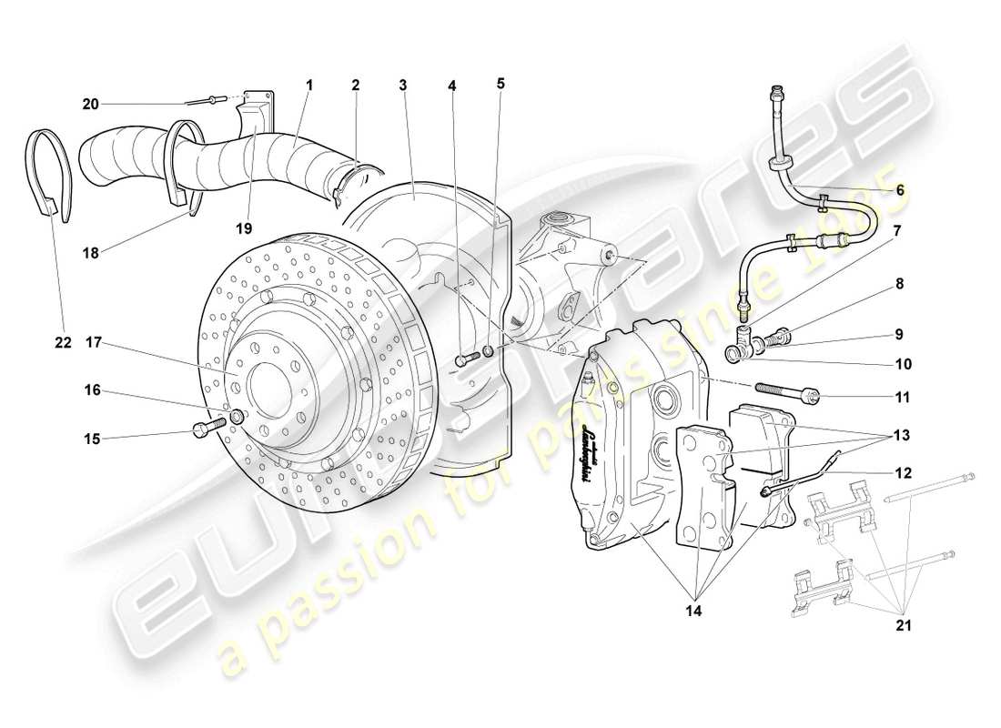 lamborghini murcielago coupe (2003) diagrama de pieza del freno de disco delantero