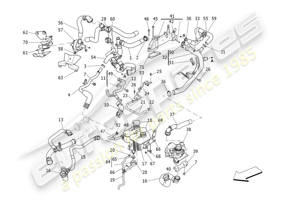 maserati levante gt (2022) sistema de refrigeración: diagrama de piezas de nourice y líneas