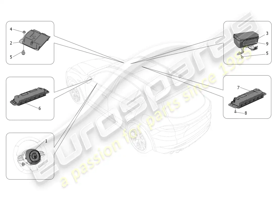 maserati grecale gt (2023) sistema de airbag delantero diagrama de piezas