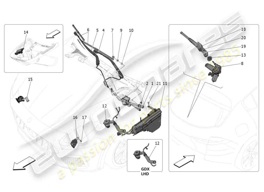 maserati grecale gt (2023) dispositivos externos del vehículo diagrama de piezas