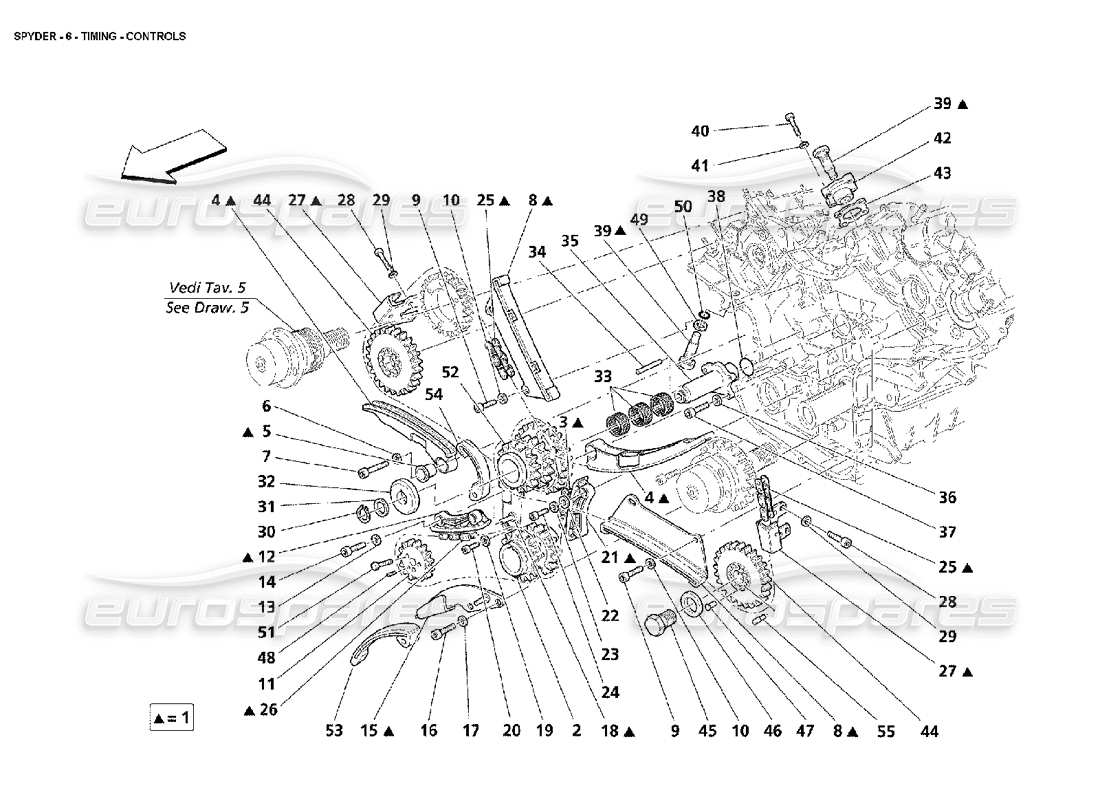 maserati 4200 spyder (2002) sincronización: diagrama de piezas de controles