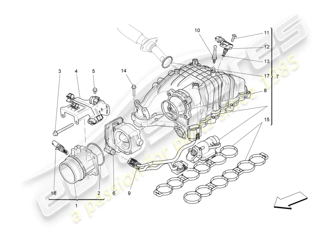 maserati ghibli (2015) intake manifold and throttle body diagrama de piezas