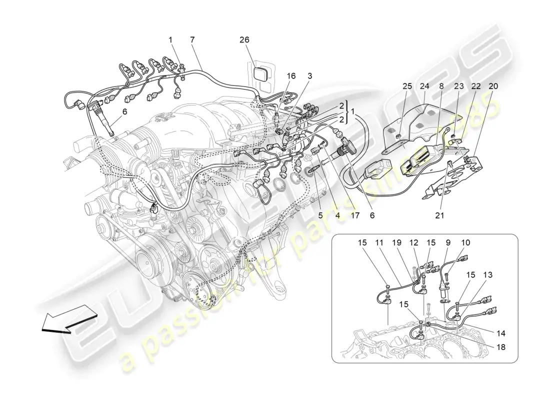 maserati grancabrio mc (2013) control electrónico: control de inyección y distribución del motor diagrama de piezas