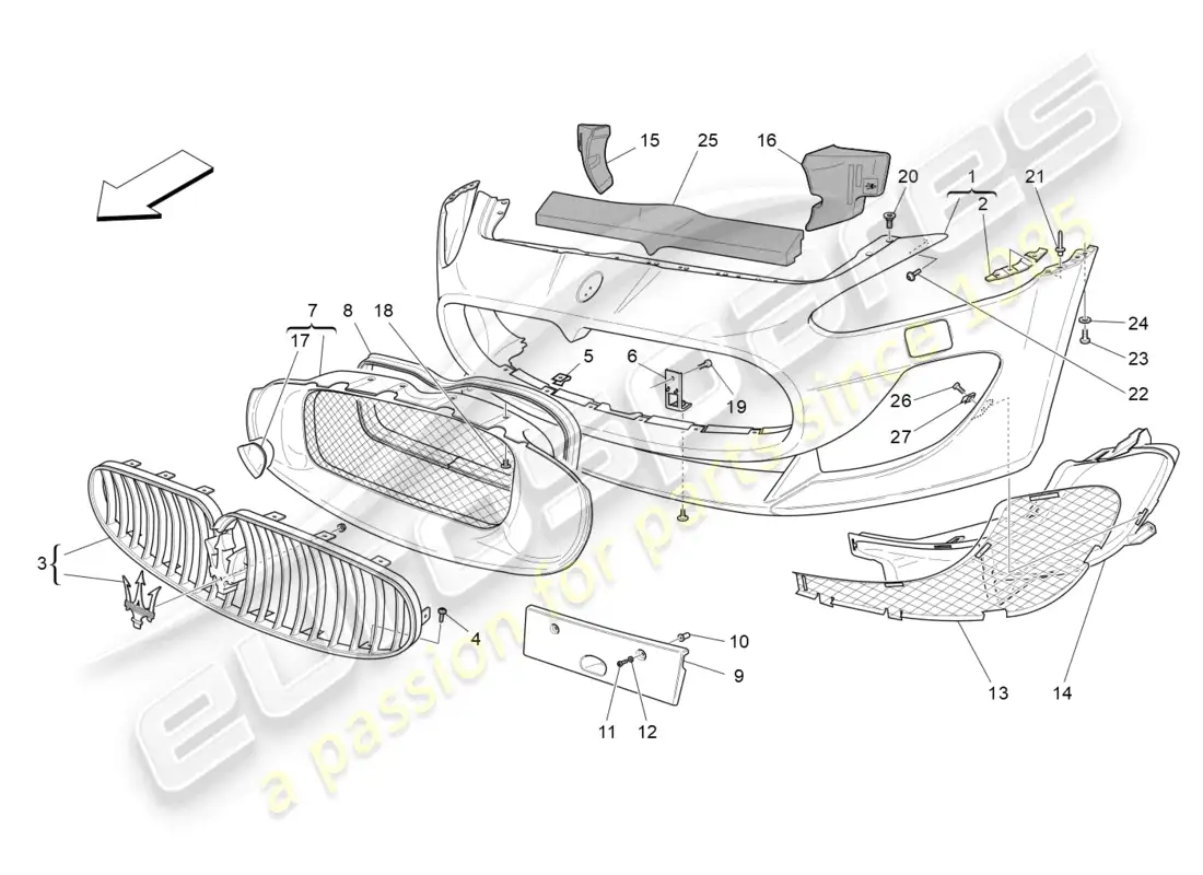 maserati grancabrio mc (2013) parachoques delantero diagrama de piezas