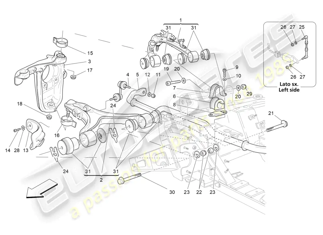 maserati grancabrio mc (2013) suspensión delantera diagrama de piezas