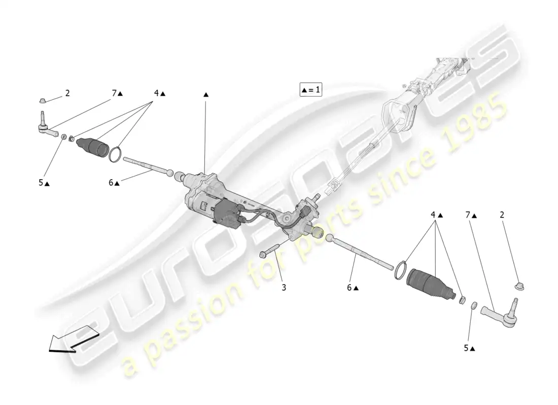 maserati grecale trofeo (2023) unidad completa de cremallera de dirección diagrama de piezas