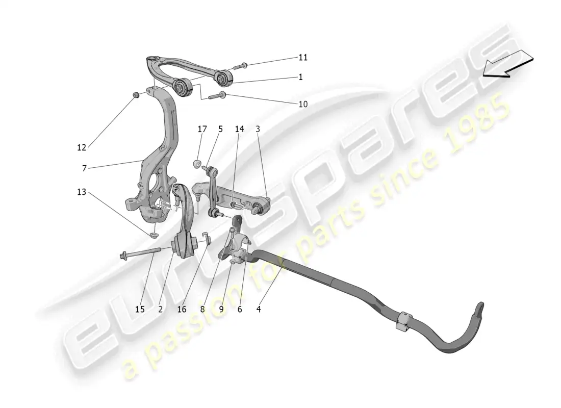 maserati grecale trofeo (2023) suspensión delantera diagrama de piezas