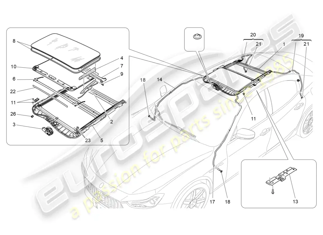 maserati ghibli (2015) techo corredizo diagrama de piezas