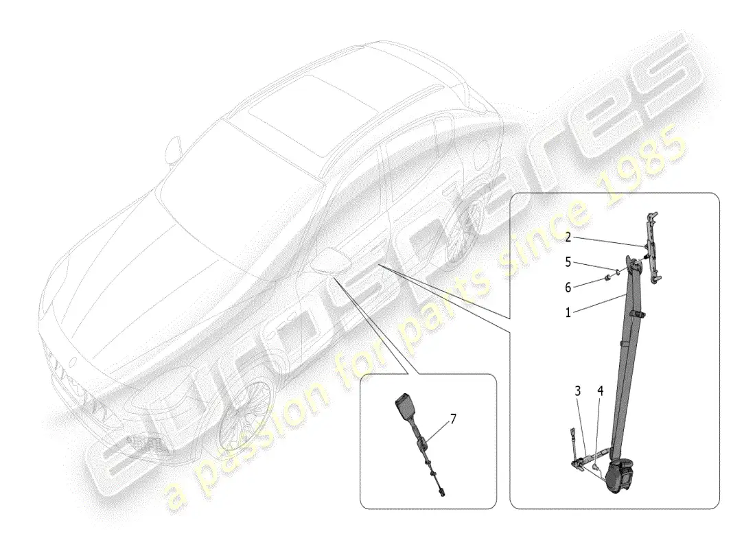 maserati grecale modena (2023) cinturones de seguridad delanteros diagrama de piezas