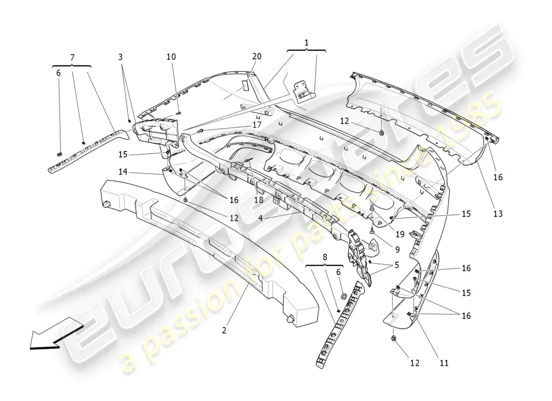 maserati ghibli (2017) parachoques trasero diagrama de piezas
