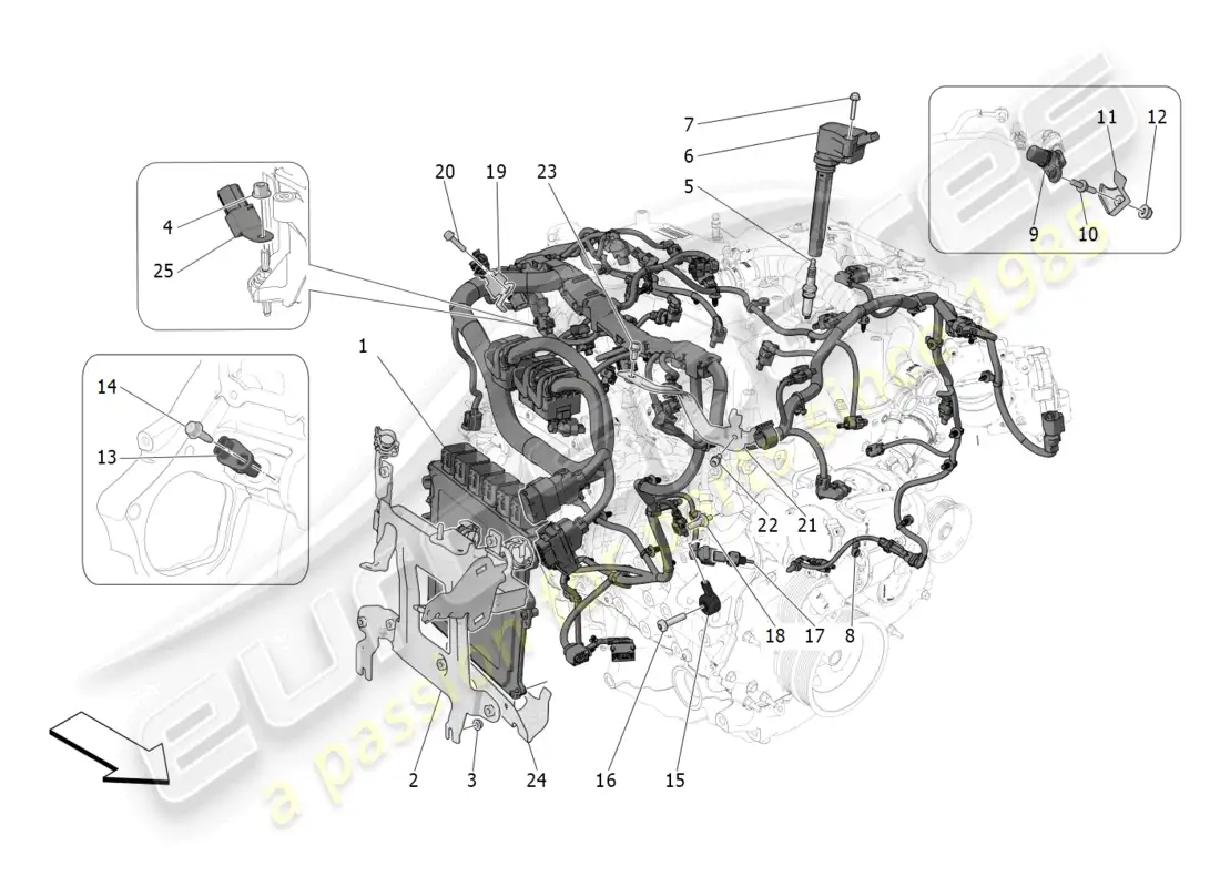 maserati grecale gt (2023) control electrónico: control de inyección y distribución del motor diagrama de piezas