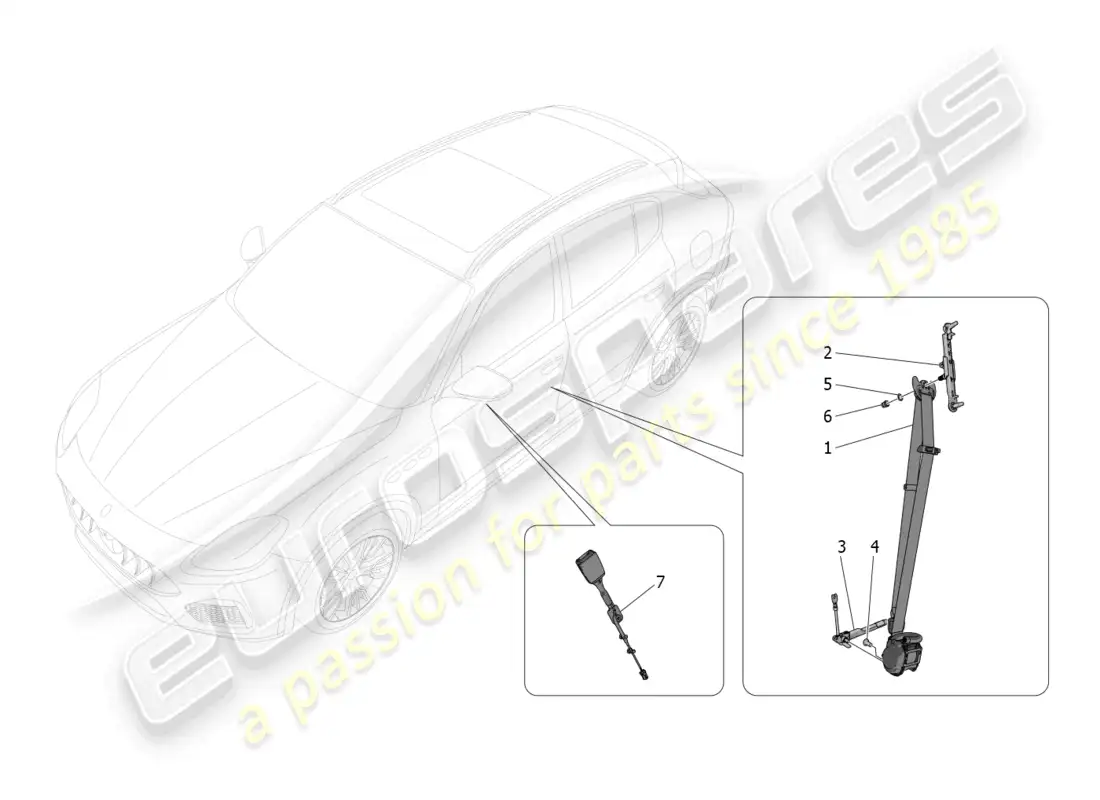 maserati grecale gt (2023) cinturones de seguridad delanteros diagrama de piezas
