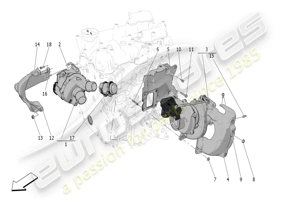 maserati grecale modena (2023) sistema de turboalimentación: equipos diagrama de piezas
