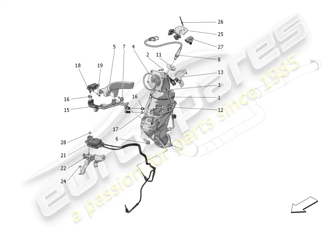 maserati grecale gt (2023) convertidores precatalíticos y convertidores catalíticos. diagrama de piezas