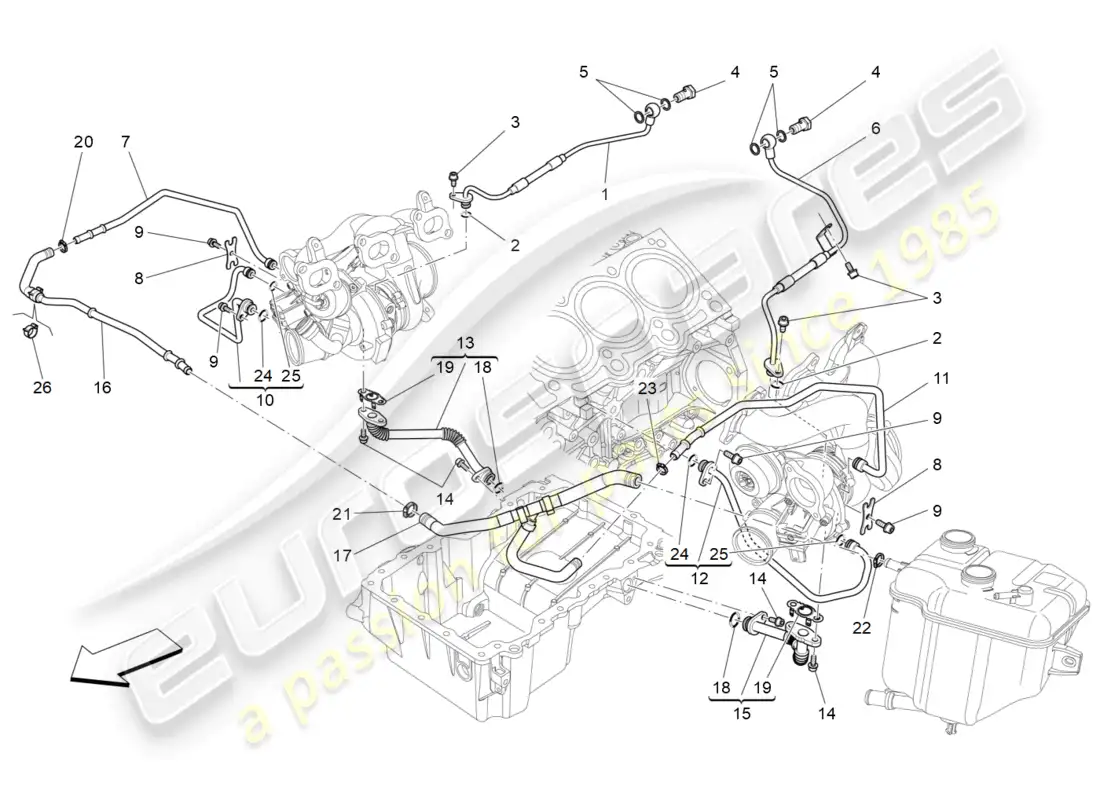 maserati ghibli (2015) sistema de turboalimentación: lubricación y enfriamiento diagrama de piezas