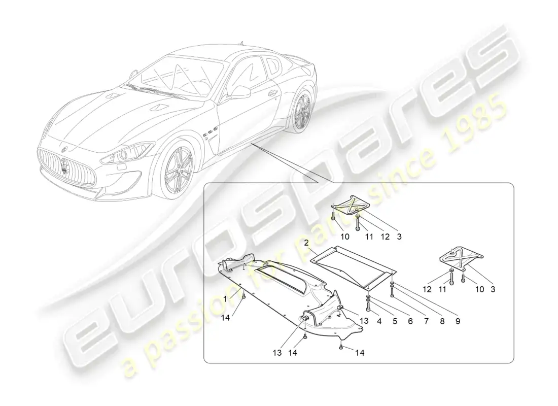 maserati granturismo mc stradale (2013) protección de bajos y bajos del suelo diagrama de piezas