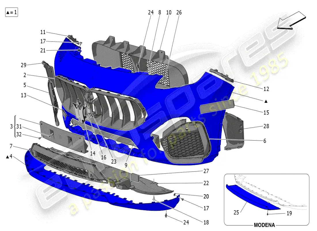 maserati grecale modena (2023) parachoques delantero diagrama de piezas