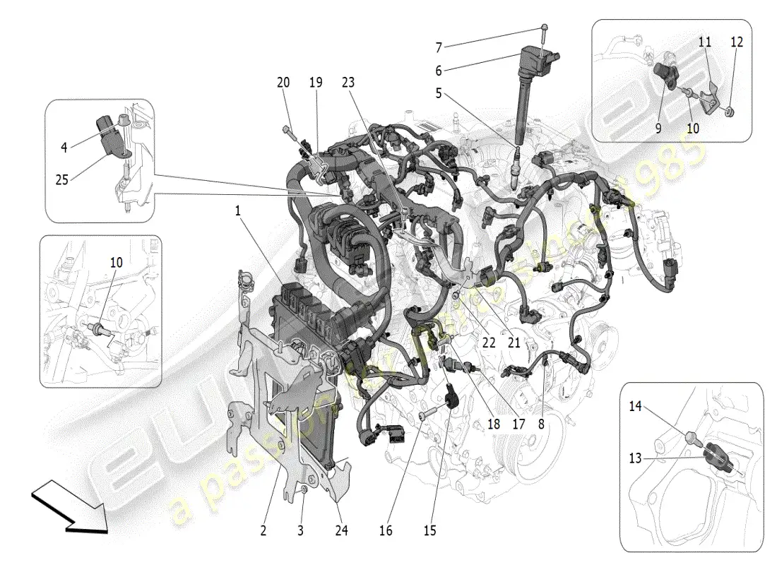 maserati grecale modena (2023) control electrónico: control de inyección y distribución del motor diagrama de piezas