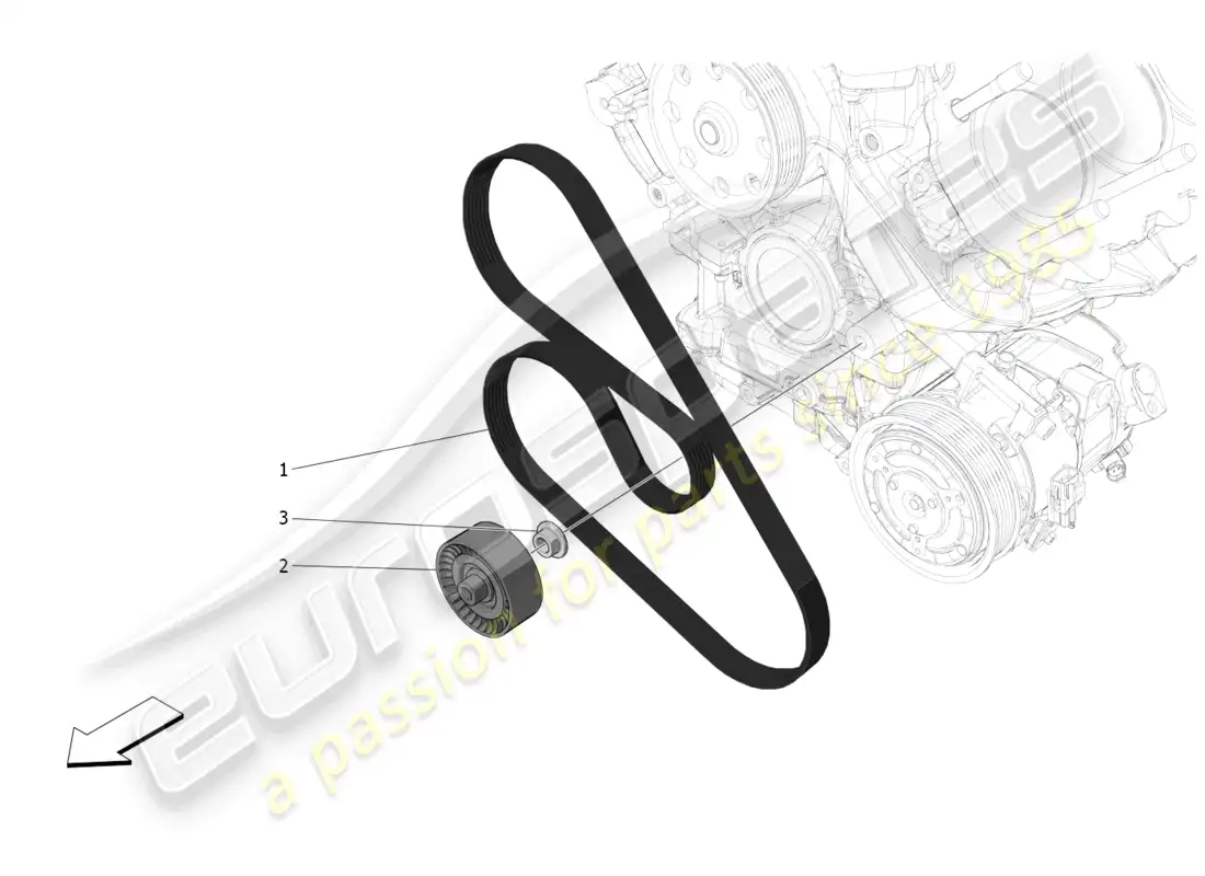 maserati mc20 (2023) correas de dispositivos auxiliares diagrama de piezas