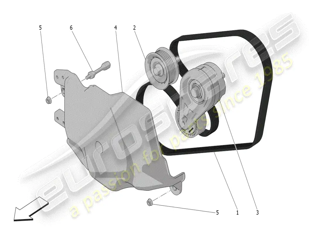 maserati grecale modena (2023) correas de dispositivos auxiliares diagrama de piezas