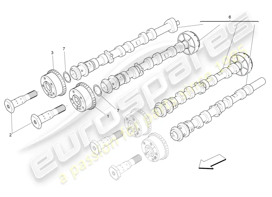 maserati levante zenga (2020) árboles de levas de culata derecha diagrama de piezas