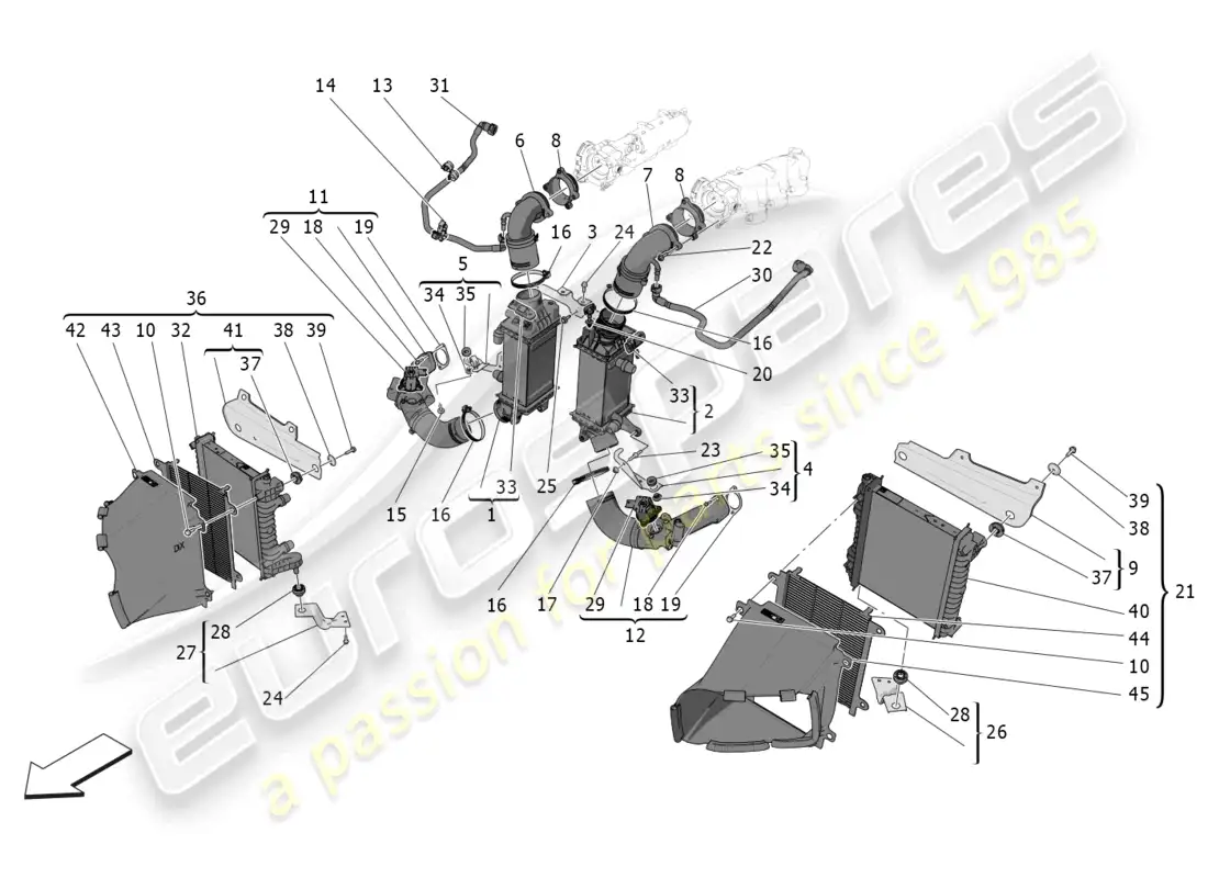 maserati grecale trofeo (2023) sistema de enfriador diagrama de piezas