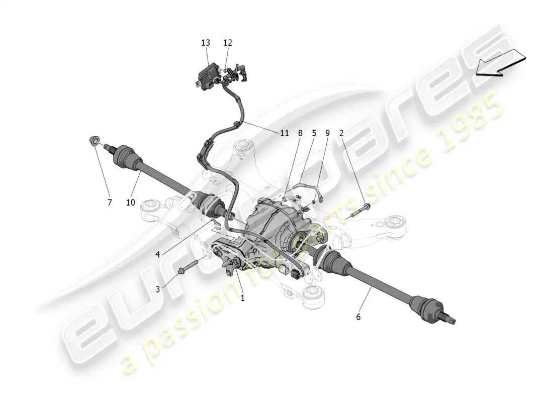 maserati grecale trofeo (2023) ejes diferencial y eje trasero diagrama de piezas