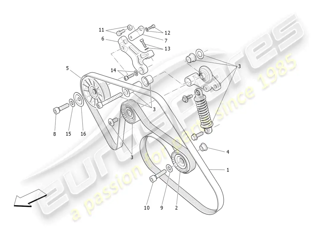 maserati levante modena s (2022) correas de dispositivos auxiliares diagrama de piezas