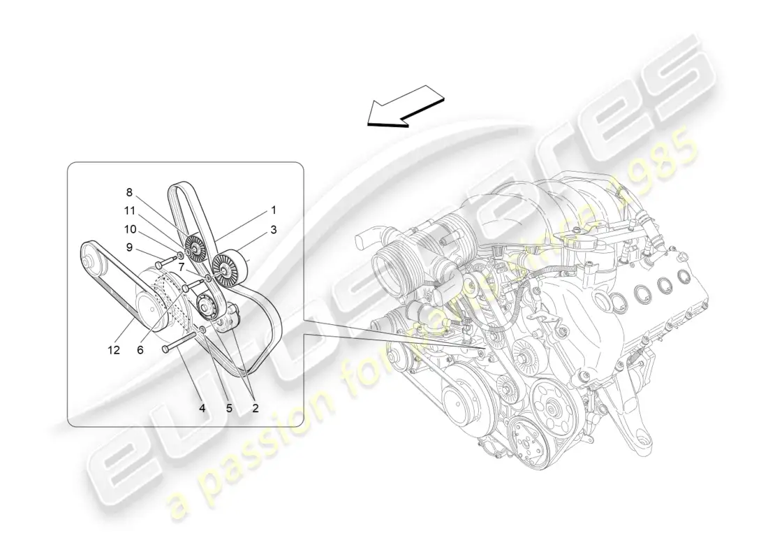 maserati grancabrio mc (2013) correas de dispositivos auxiliares diagrama de piezas