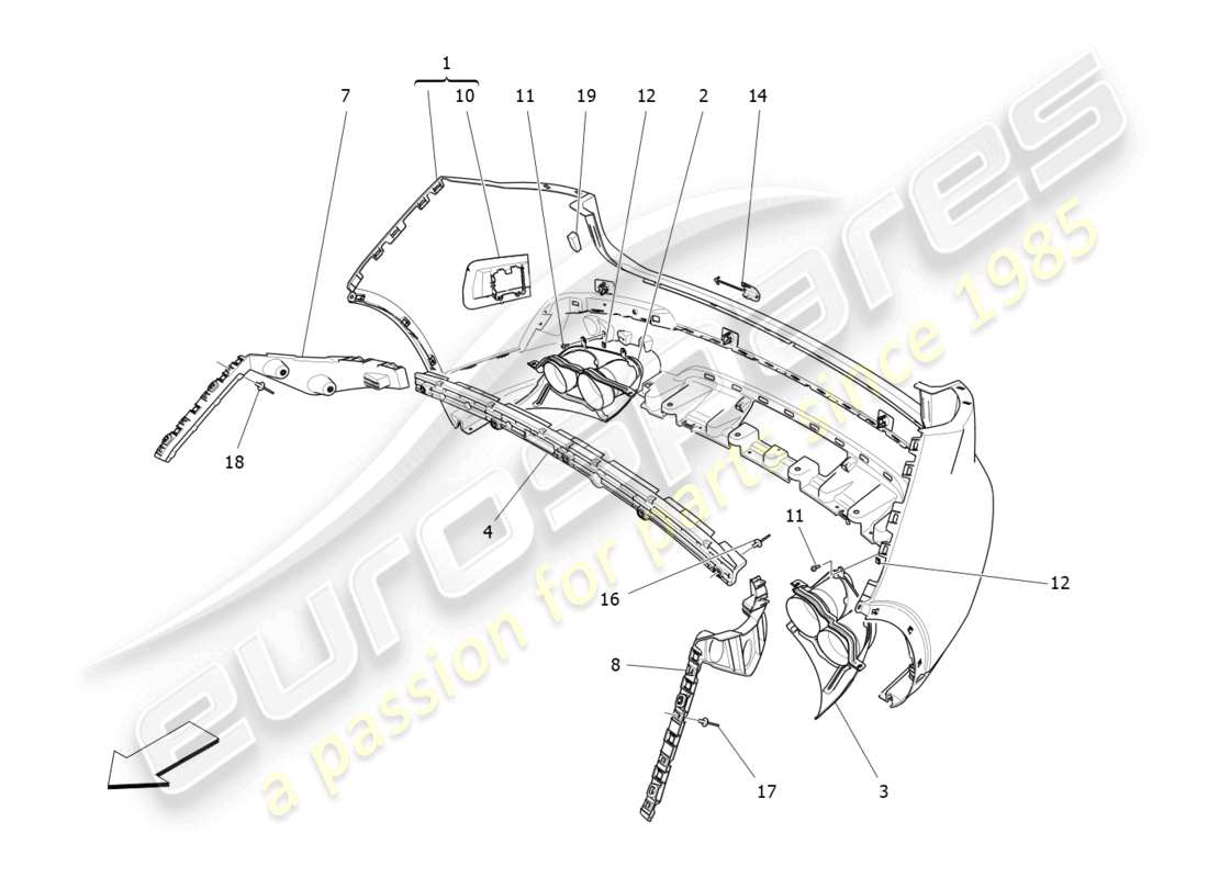 maserati levante modena s (2022) diagrama de piezas del parachoques trasero