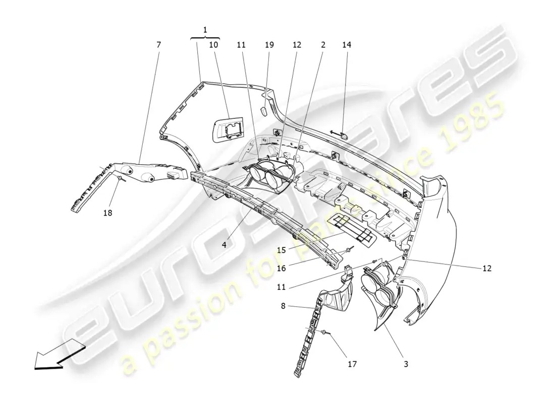 maserati levante zenga (2020) parachoques trasero diagrama de piezas