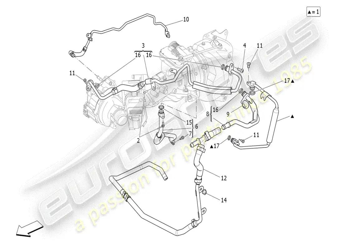 maserati ghibli (2021) sistema de turboalimentación: lubricación y enfriamiento diagrama de piezas