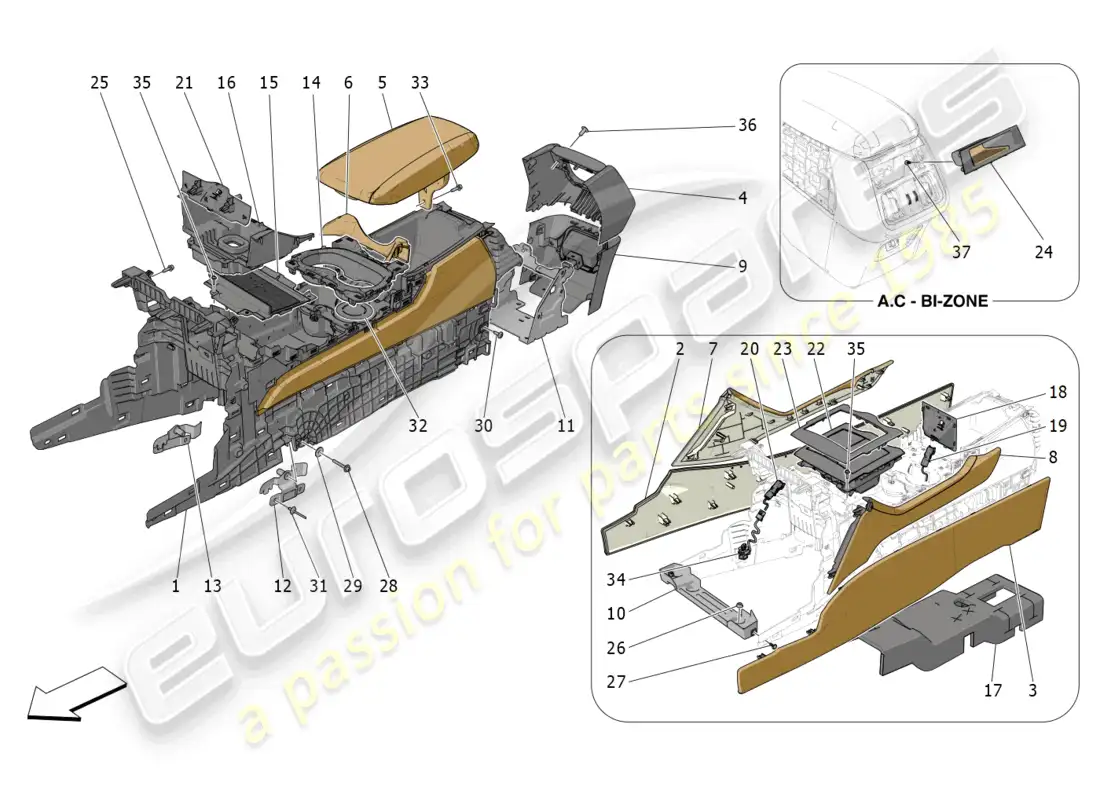 maserati grecale trofeo (2023) consola de accesorios y consola central diagrama de piezas