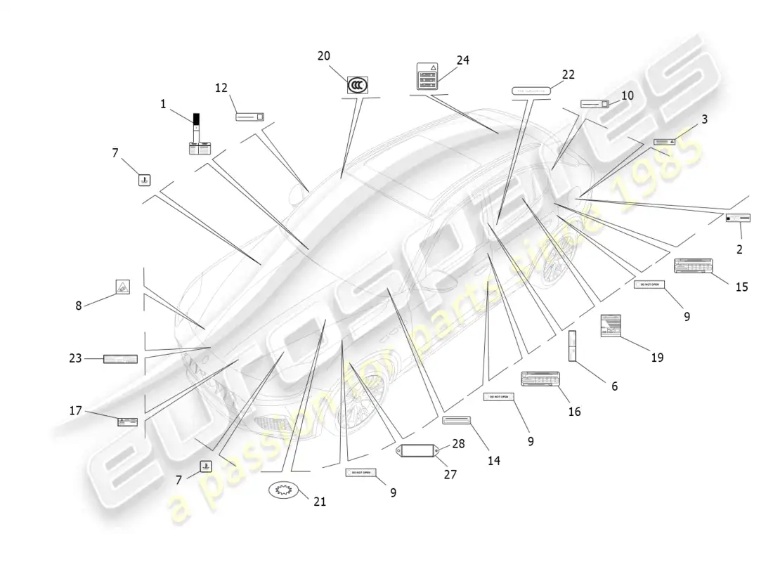 maserati grecale trofeo (2023) pegatinas y etiquetas diagrama de piezas