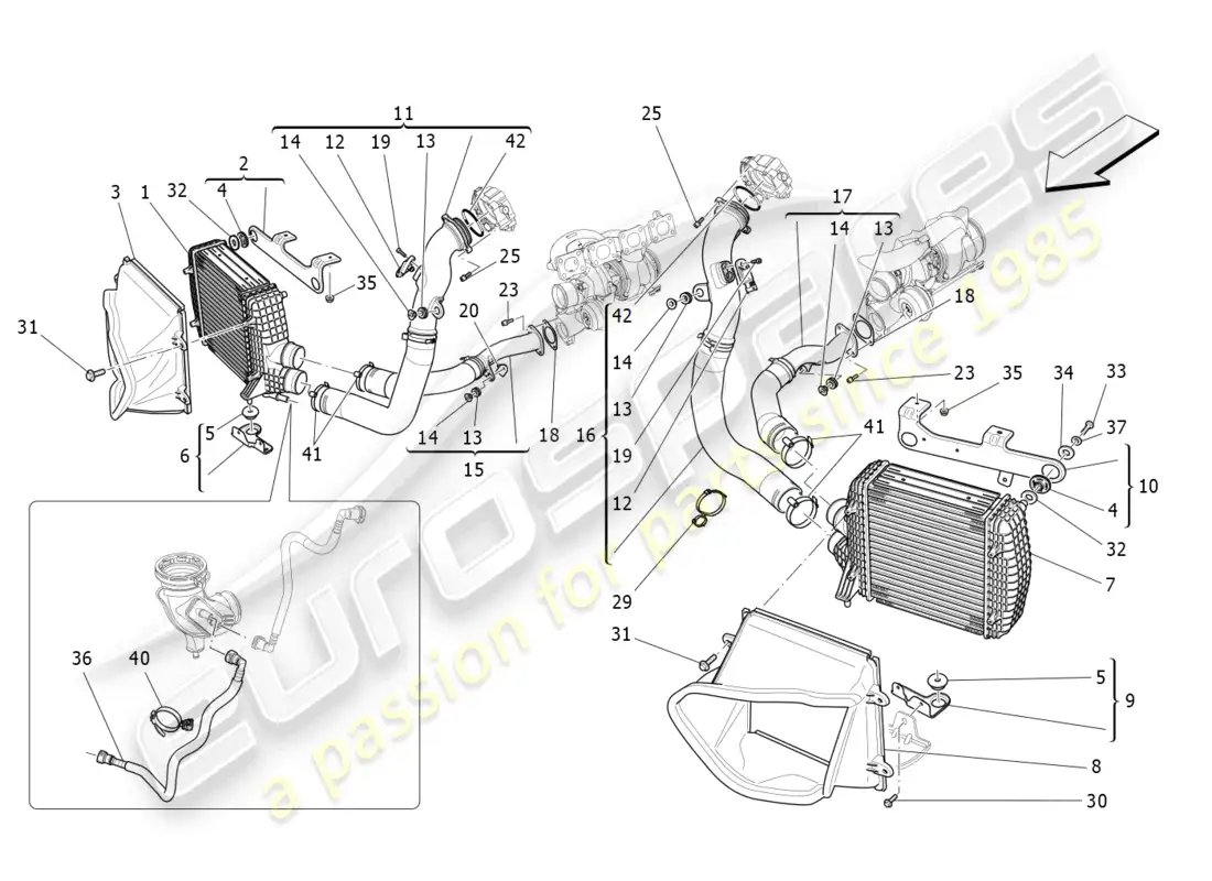 maserati levante trofeo (2020) sistema de enfriador diagrama de piezas