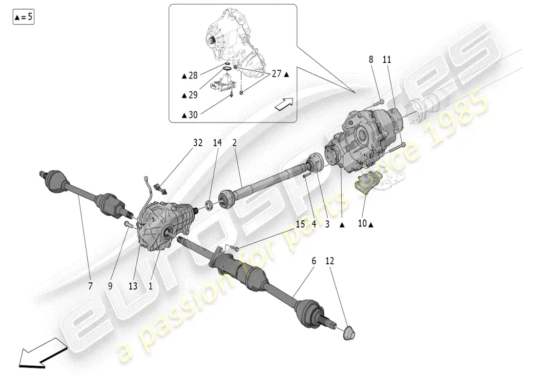 maserati grecale modena (2023) transmisión de las ruedas delanteras diagrama de piezas