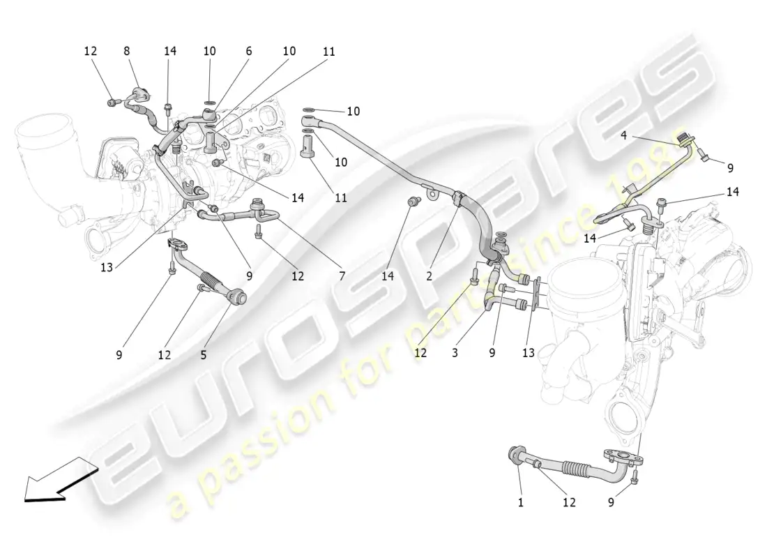maserati grecale trofeo (2023) sistema de turboalimentación: lubricación y enfriamiento diagrama de piezas