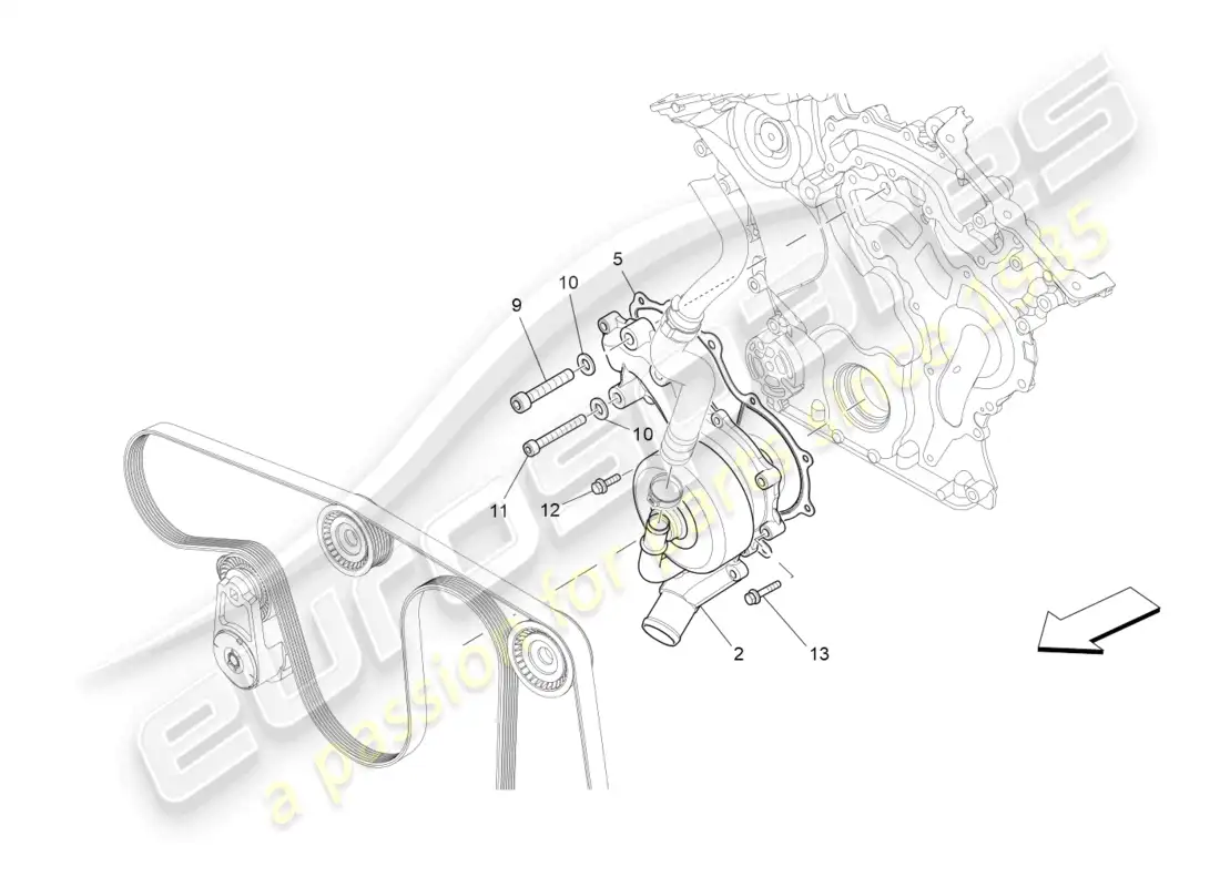 maserati levante (2018) sistema de enfriamiento: bomba de agua diagrama de piezas