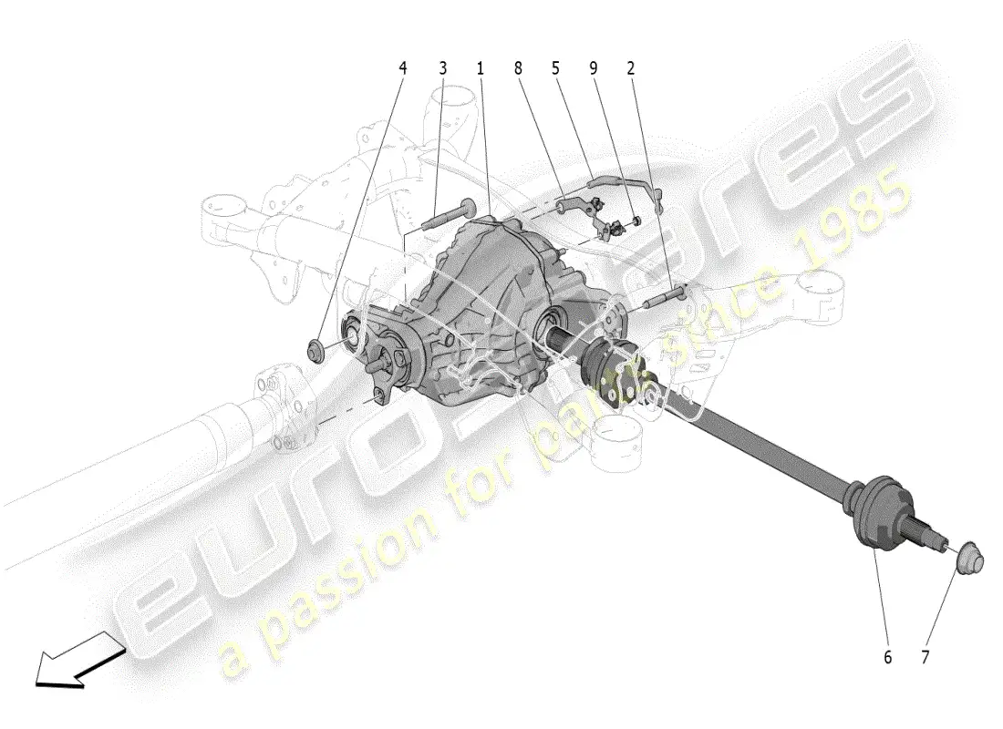 maserati grecale modena (2023) ejes diferencial y eje trasero diagrama de piezas