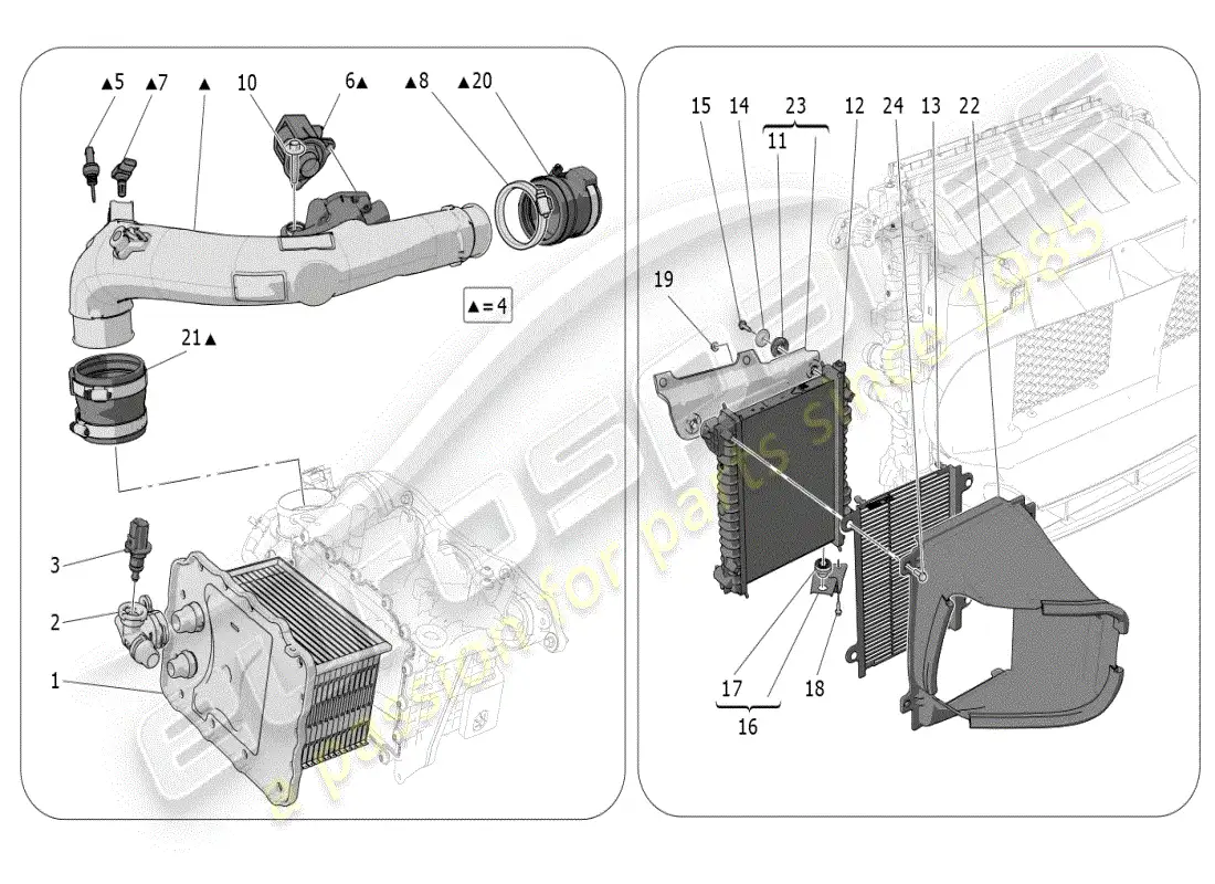 maserati grecale modena (2023) sistema de enfriador diagrama de piezas