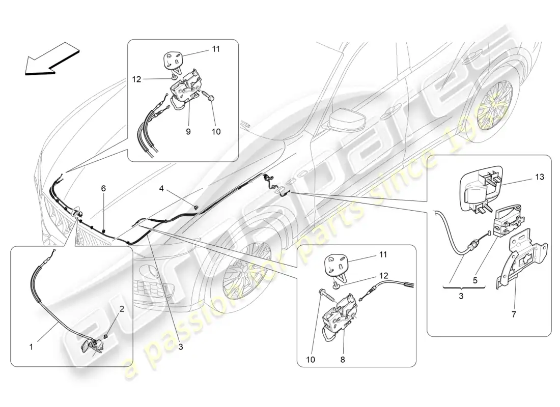 maserati levante (2018) botón de apertura de tapa frontal diagrama de piezas