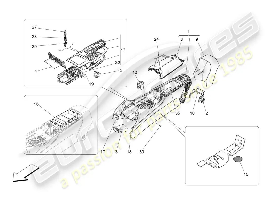 maserati levante (2017) consola de accesorios y consola central diagrama de piezas