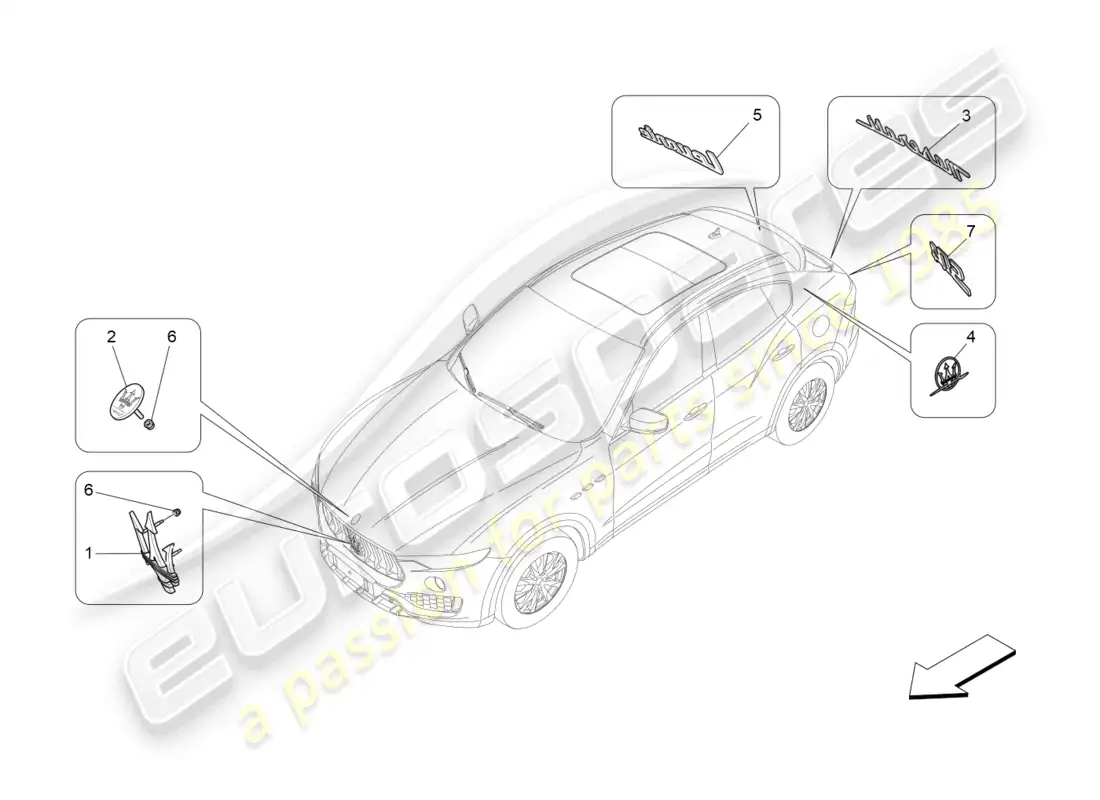maserati levante (2017) acabados, marcas y símbolos diagrama de piezas