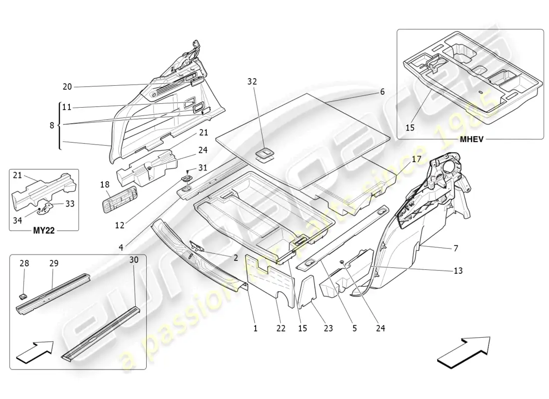maserati levante (2017) alfombrillas para maletero diagrama de piezas