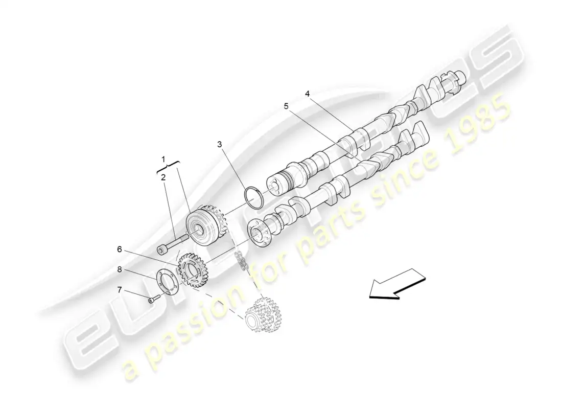 maserati granturismo mc stradale (2012) árboles de levas de culata derecha diagrama de piezas
