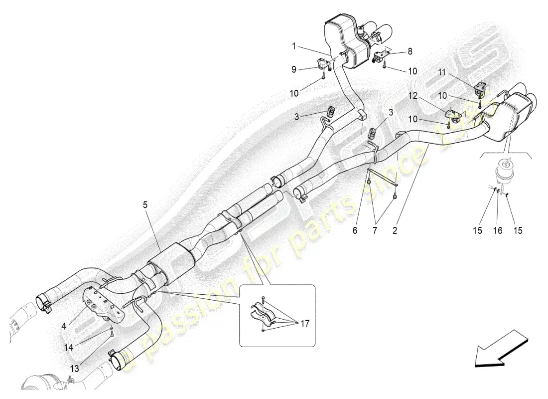 maserati ghibli (2020) silenciadores diagrama de piezas