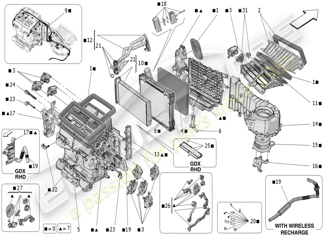 maserati grecale modena (2023) unidad de a/c: dispositivos del tablero diagrama de piezas