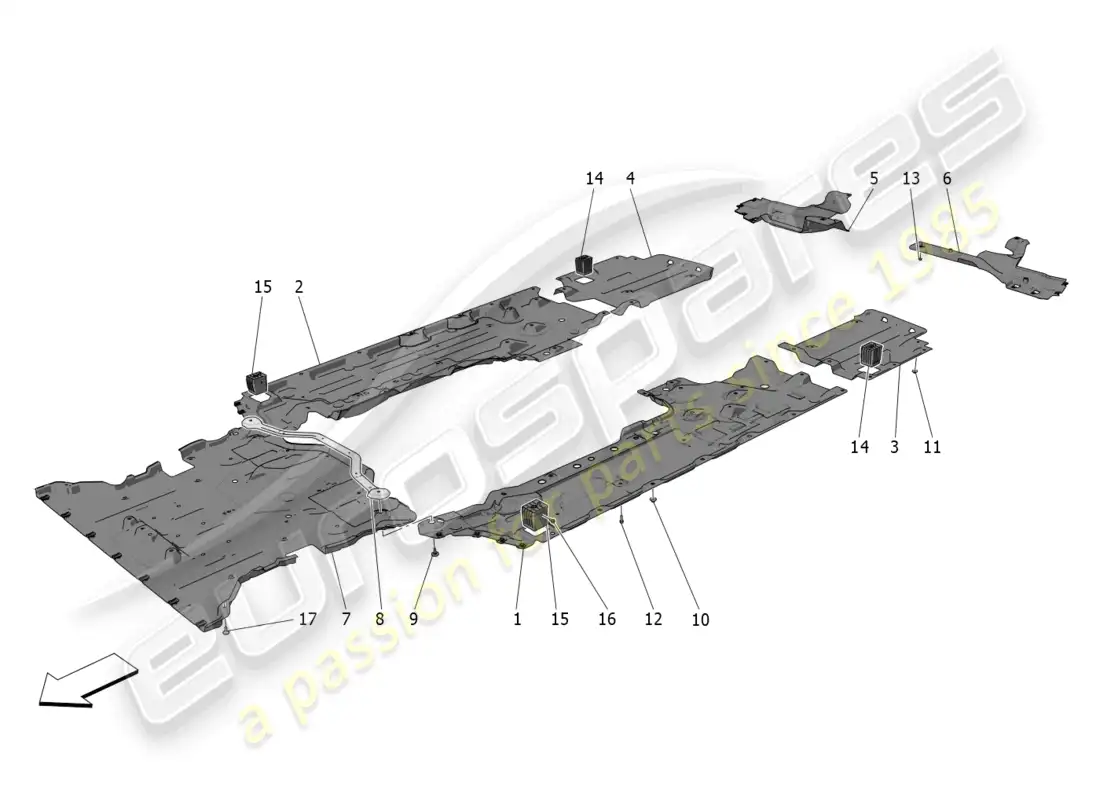 maserati grecale trofeo (2023) protección de bajos y bajos del suelo diagrama de piezas